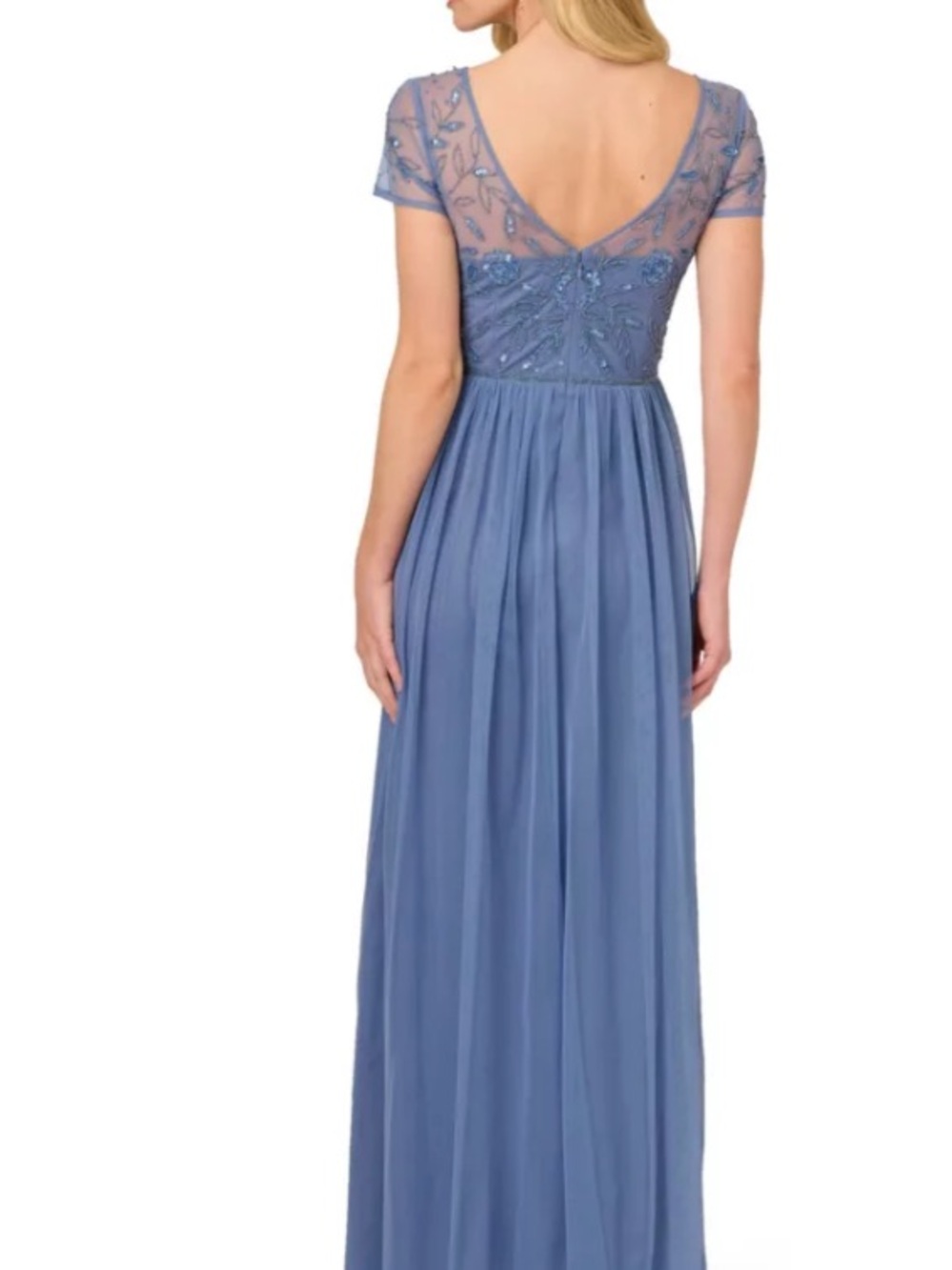 Papell Studio Beaded Mesh Shirred Gown French Blue Size 12 NWT Formal Evening - Picture 4 of 12